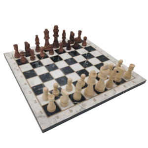 Deluxe wit schaakbord marmer print + schaakstukken