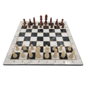 Wit marmerprint schaakset (inklapbaar) met stukken